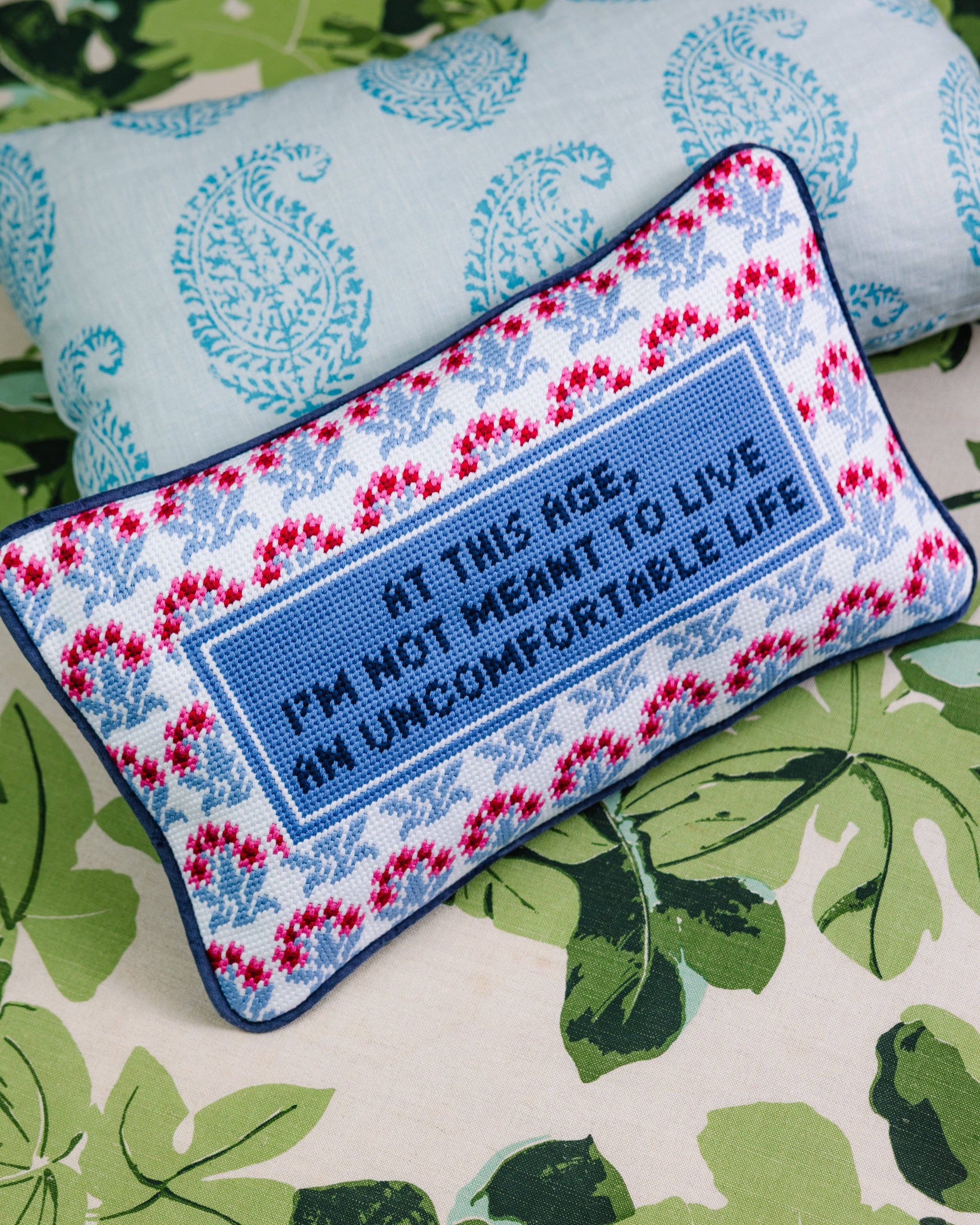 Uncomfortable Needlepoint Pillow – Feste